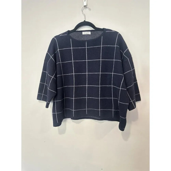 ROSSO35 Knit Virgin Wool & Cashmere 3/4 Sleeve Boxy Sweater Womens Size 44/ L - Picture 2 of 10